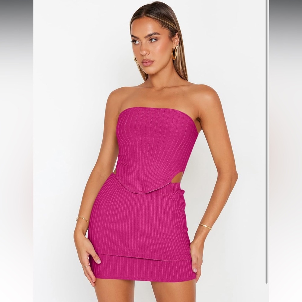 LILLUSORY Pink Strapless 2 piece set